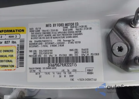 2018 Ford Fusion S z USA, uszkodzony, nr VIN 3FA6P0G79JR222715